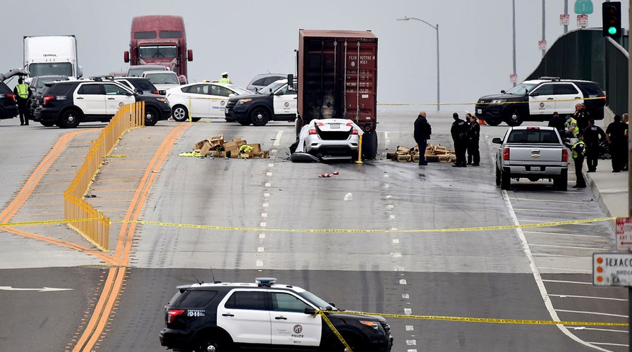 3 California Highway Patrol officers injured in fiery freeway crash