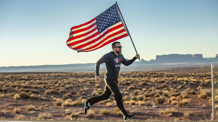 A man runs in the Old Glory Relay.
