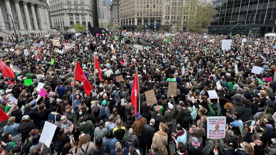 Thousands of protesters are gathered at the Union Square in New York City, United States on May 3.,2022, Tuesday after the leak of a draft majority opinion preparing for the court to overturn the landmark abortion decision in Roe v. Wade