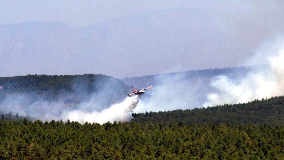 Firefighting plane drops water over New Mexico wildfire