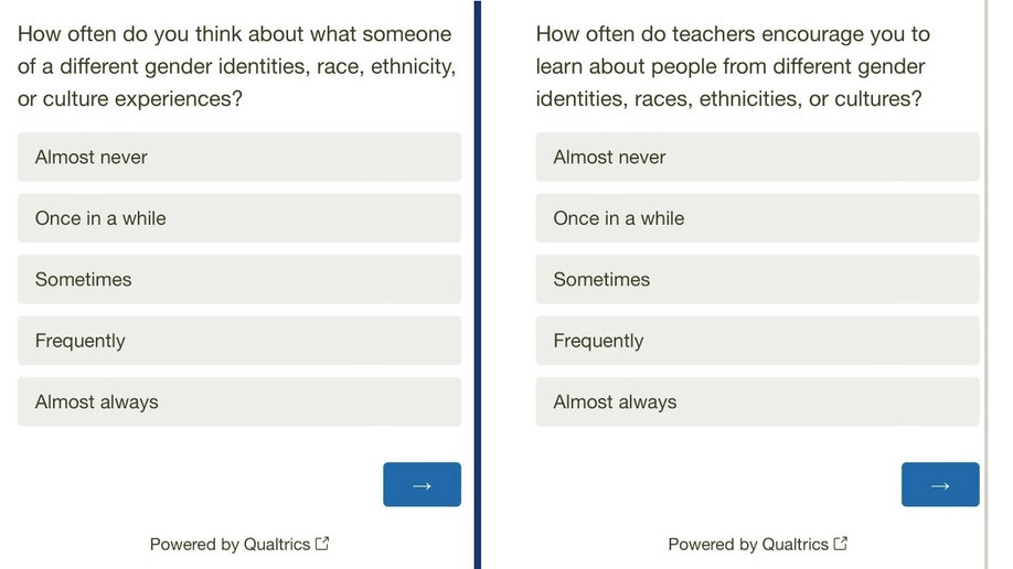 Preview of survey questions in California's Unified Poway School District.