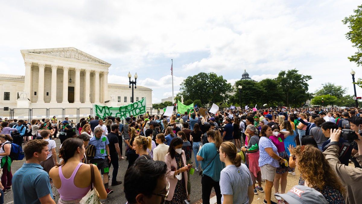 Supreme Court abortion protesters are seen after Roe v. Wade was overturned