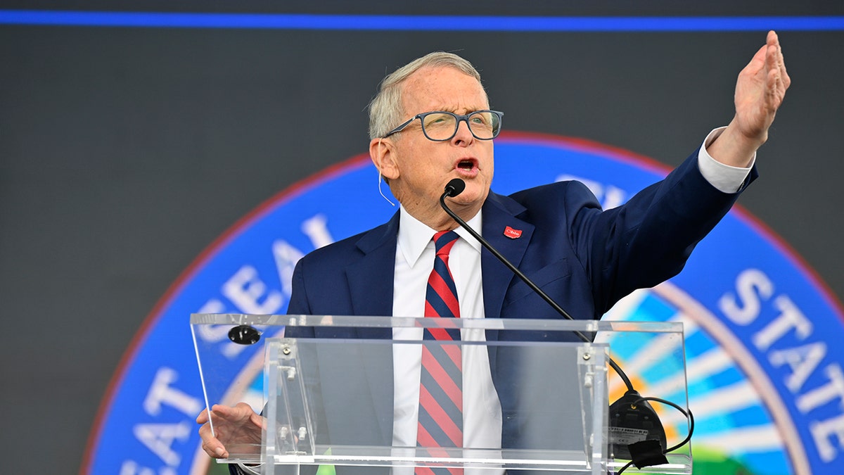 Ohio Gov. Mike DeWine at press conference for electric car jobs