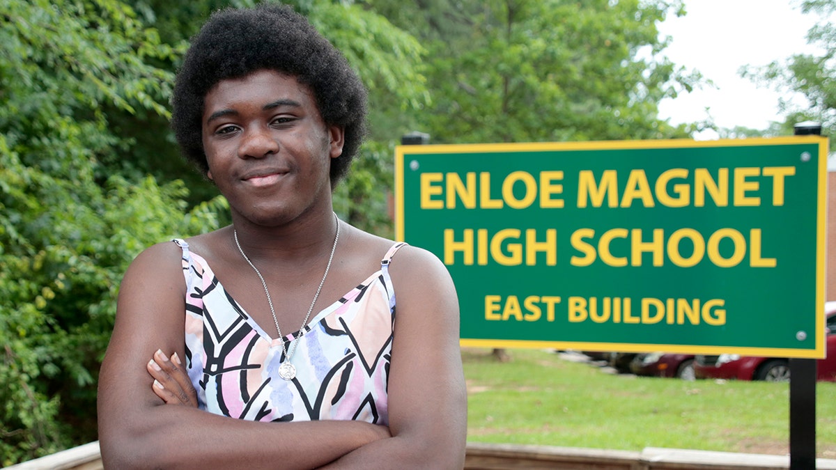 North Carolina Black student coalition leader poses outside high school
