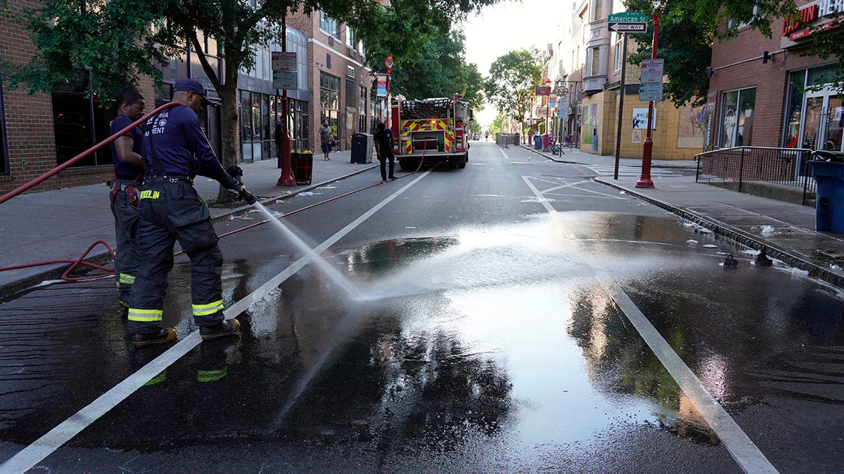 street hosed down after philadelphia mass shooting