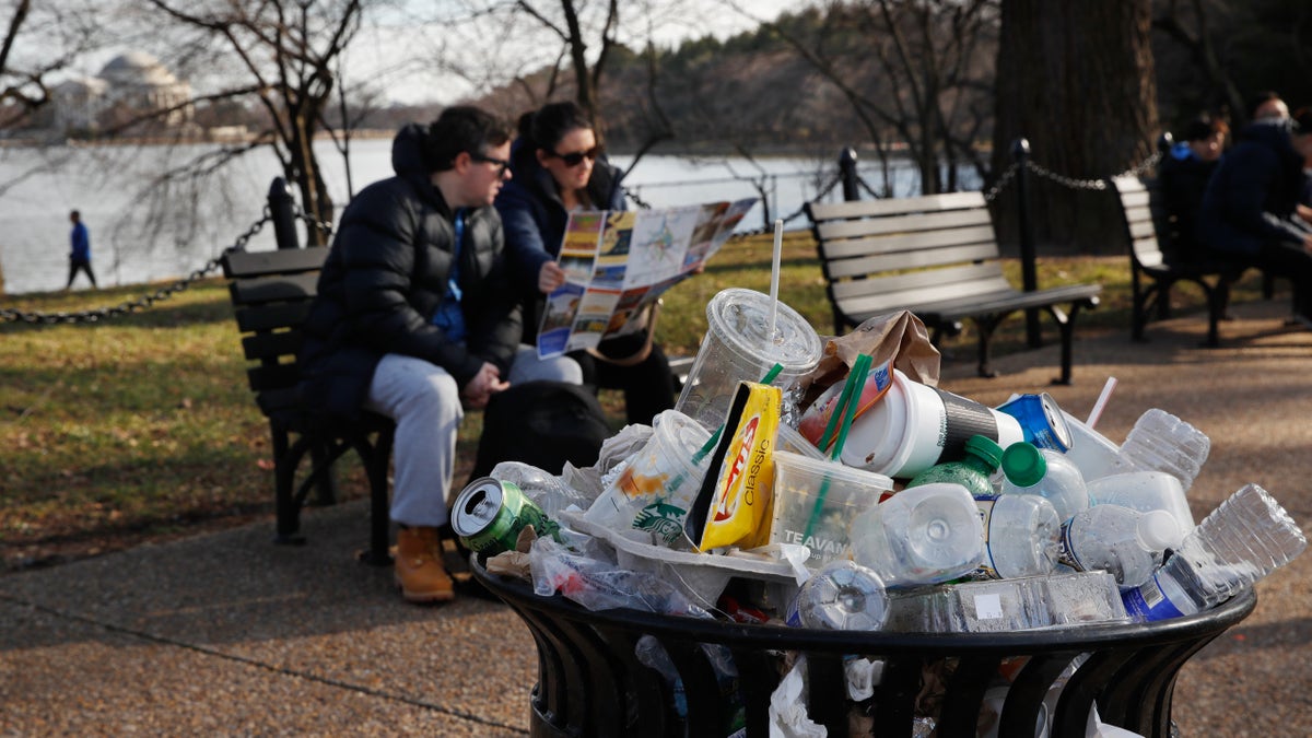 Tidal Basin trash can in Washington, DC