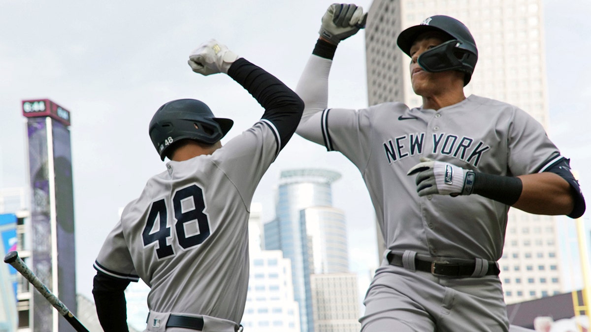 Aaron Judge celebrates