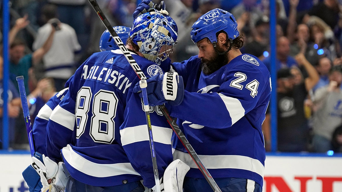 Andrei Vasilevskiy congratulated by teammate