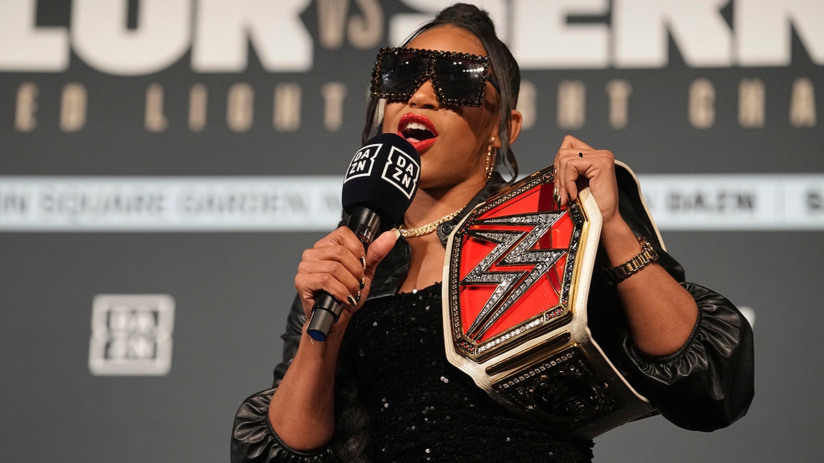 Bianca Belair speaking at Hulu Theater