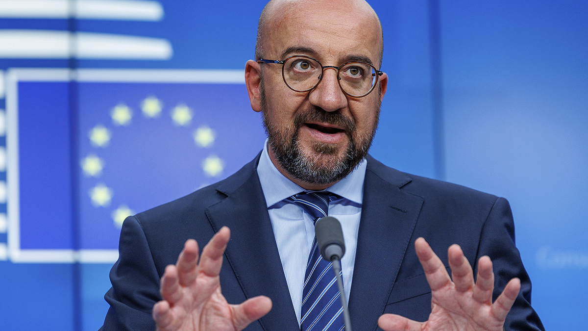 European Council President Charles Michel holds a press conference