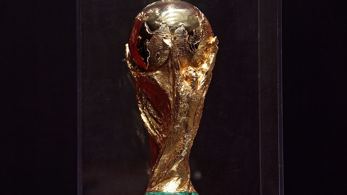 The FIFA World Cup trophy on display