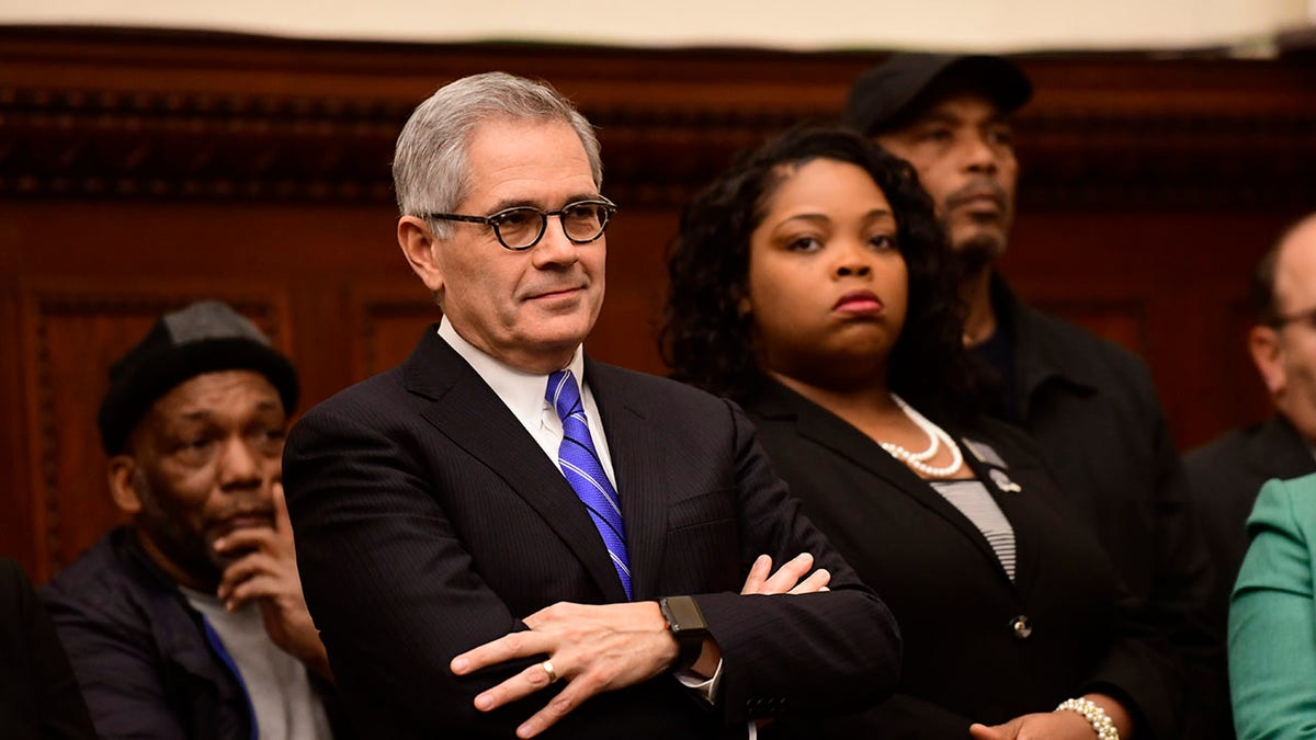 Philadelphia DA Larry Krasner at press event