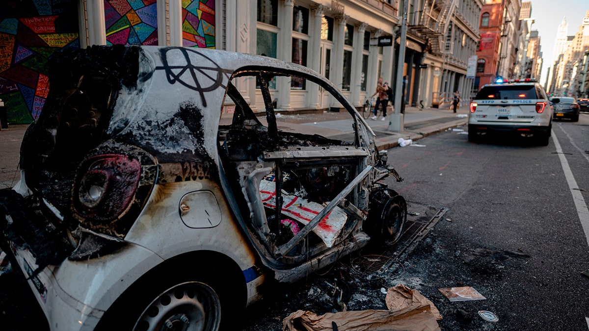 Burned NYPD vehicle during riots