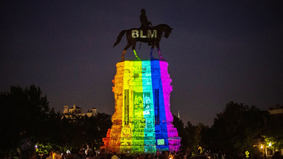 Pride flag, BLM projected on Virginia statue of Robert Lee