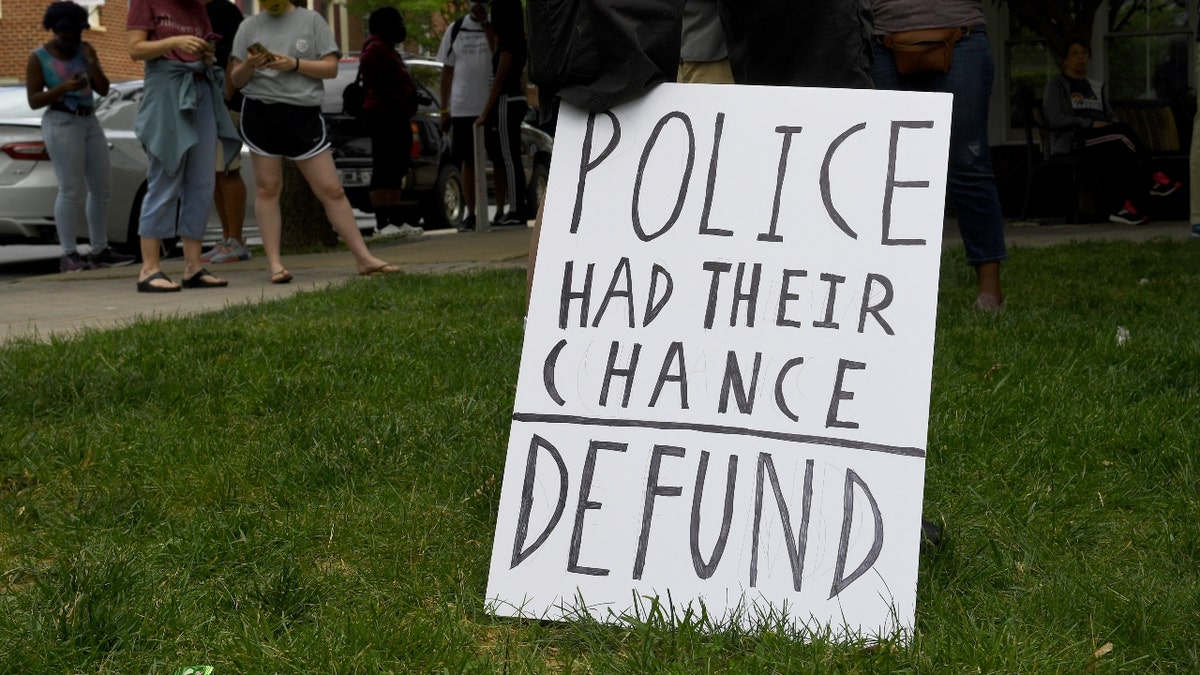 Defund police signs in Gaithersburg, MD. 