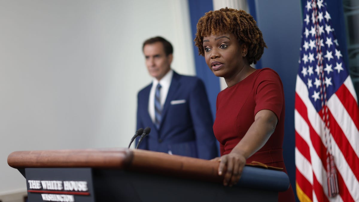 Karine Jean-Pierre and John Kirby in the briefing room