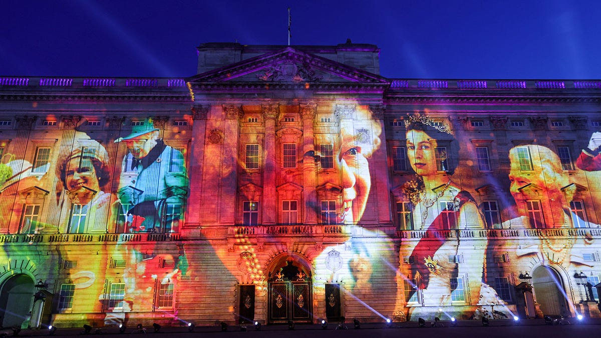 Queen Elizabeth projections displayed on Buckingham Palace