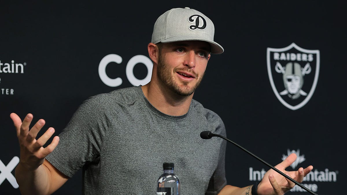 Raiders quarterback Derek Carr speaks during press conference