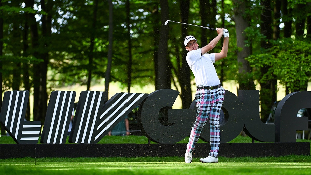 Ian Poulter tees off