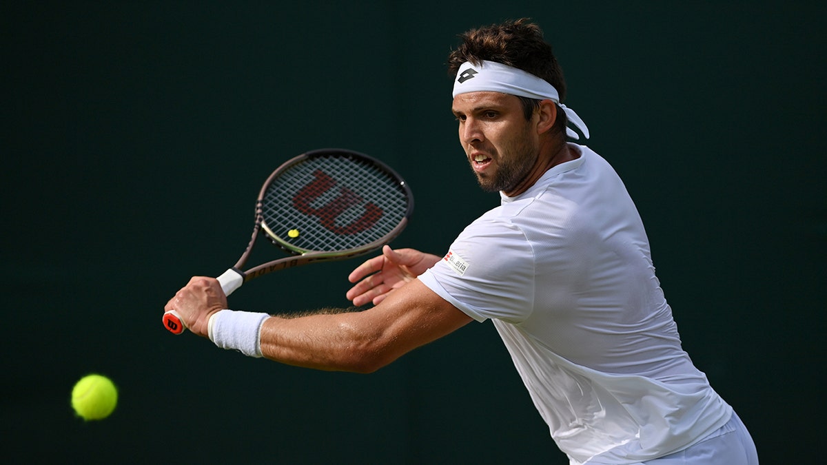 Jiri Vesely plays a forehand