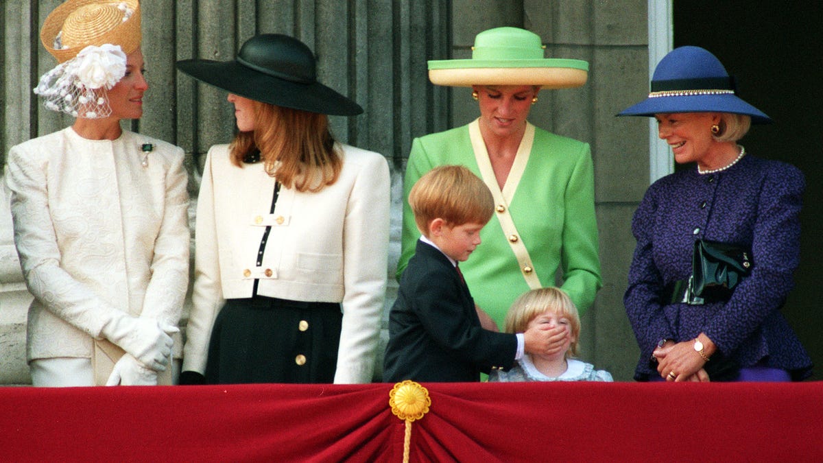 Prince Harry shushing his cousin Princess Beatrice in 1990