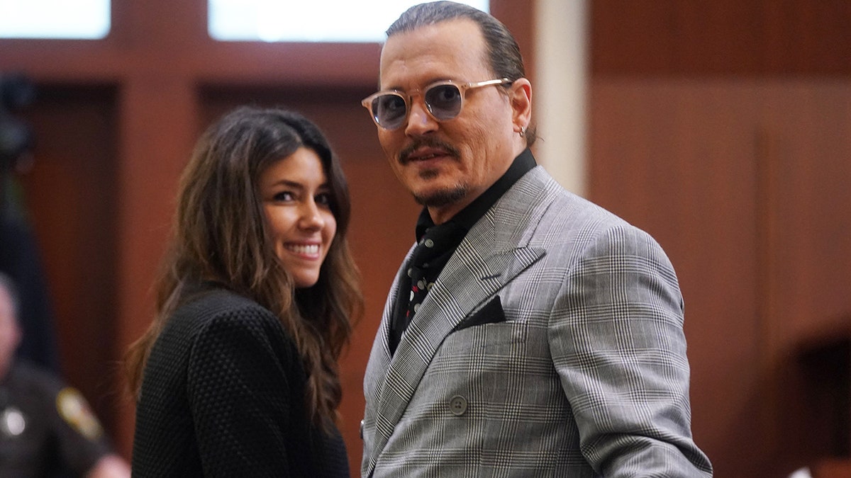 Camille Vasquez and Johnny Depp in court