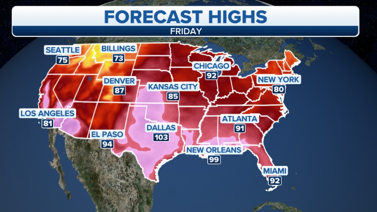 High temperatures Friday