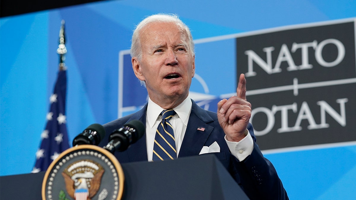 President Biden answers questions during a press conference in Madrid at a NATO summit