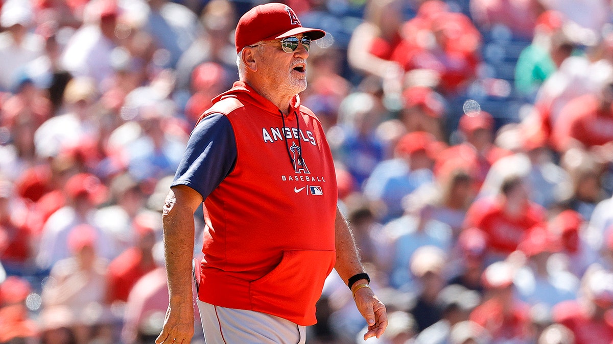 Joe Maddon walks to the mound