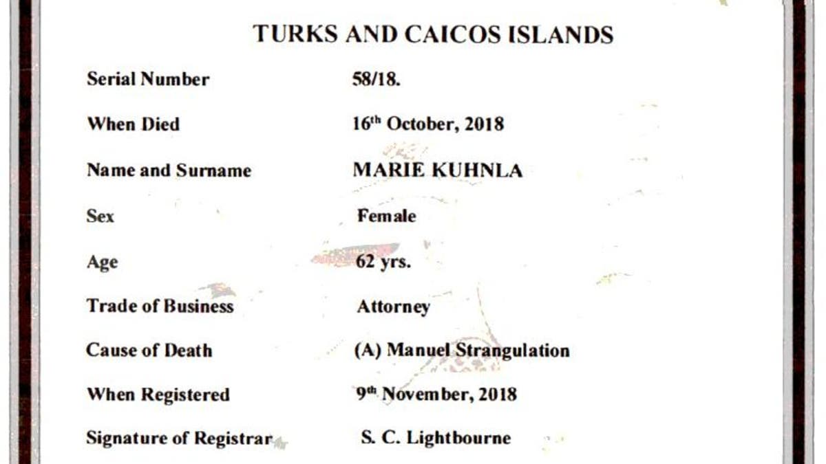 Marie Kuhnla death certificate