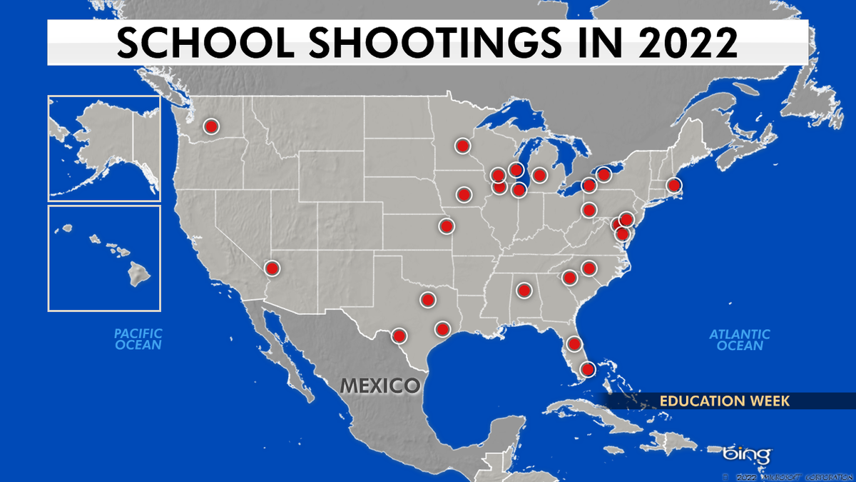 Graphic of school shootings in first half of 2022