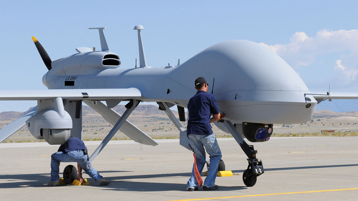 MQ-1C Gray Eagle drones being prepared in Utah
