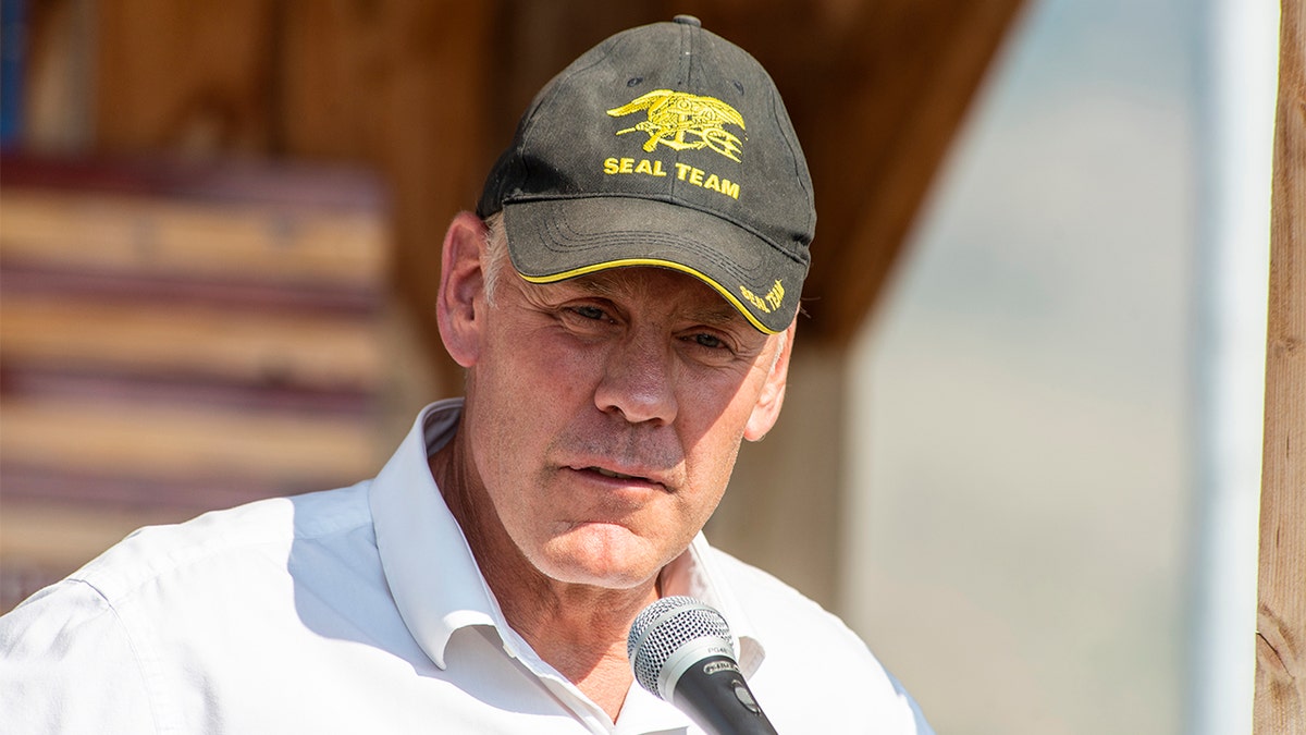 Republican Ryan Zinke speaks at an event in Montana