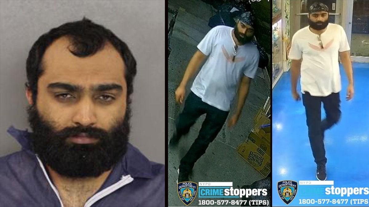 Subhan Zaib mugshot photo and surveillance images of man walking