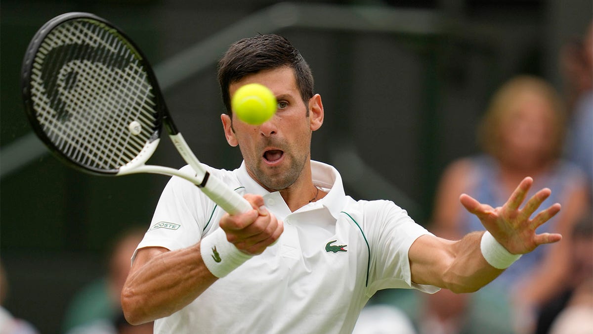 Novak Djokovic hits a forehand shot