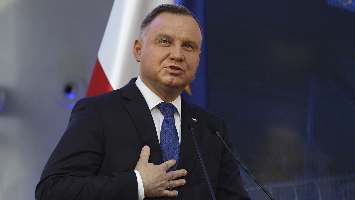 Polish President Andrzej Duda speaks at news conference