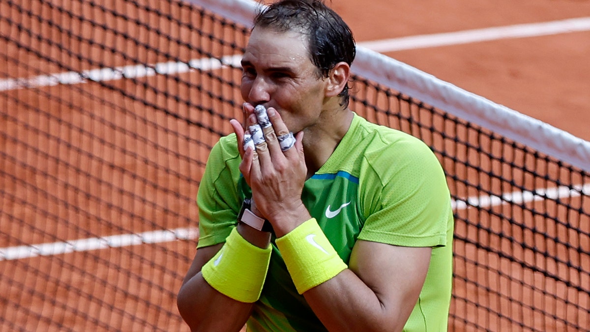 Rafael Nadal reacts to French Open 2022 win
