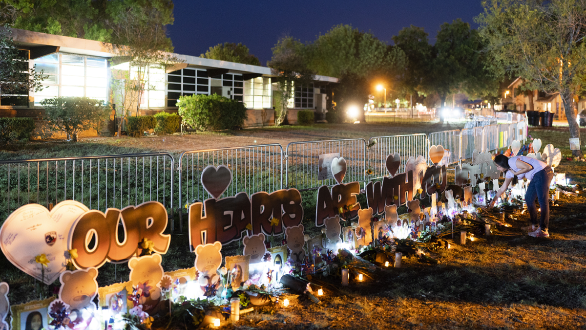 Memorial at Robb Elementary School in Uvalde, Texas