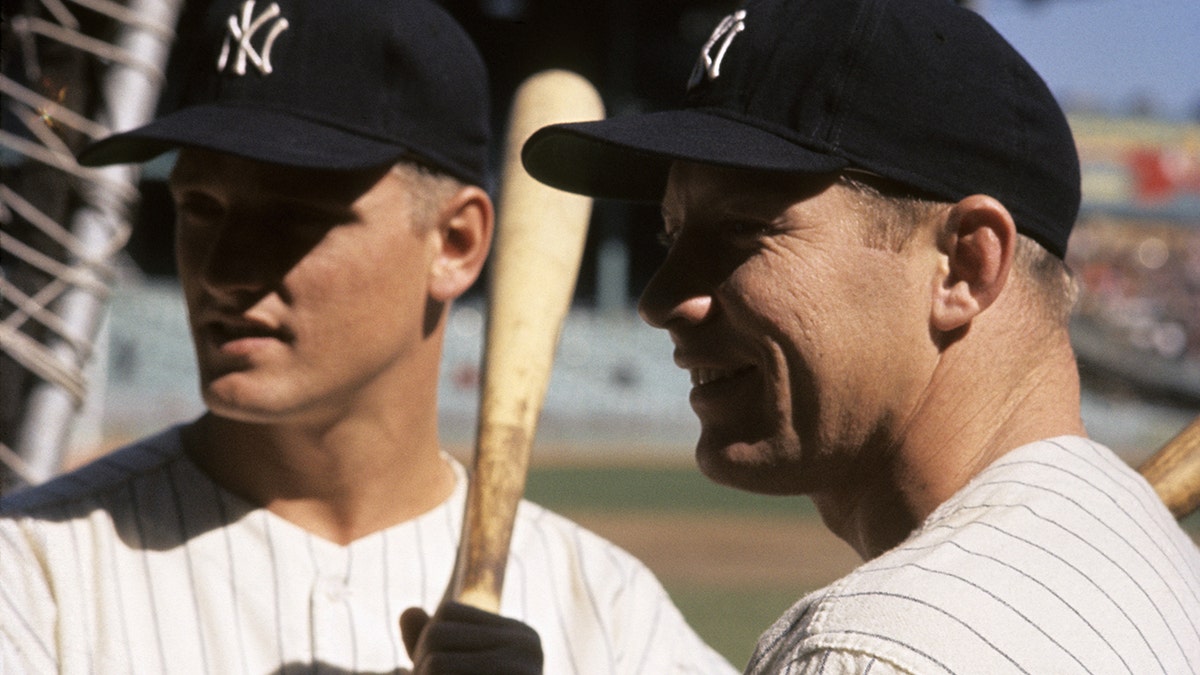 Yankees Roger Maris and Mickey Mantle stand