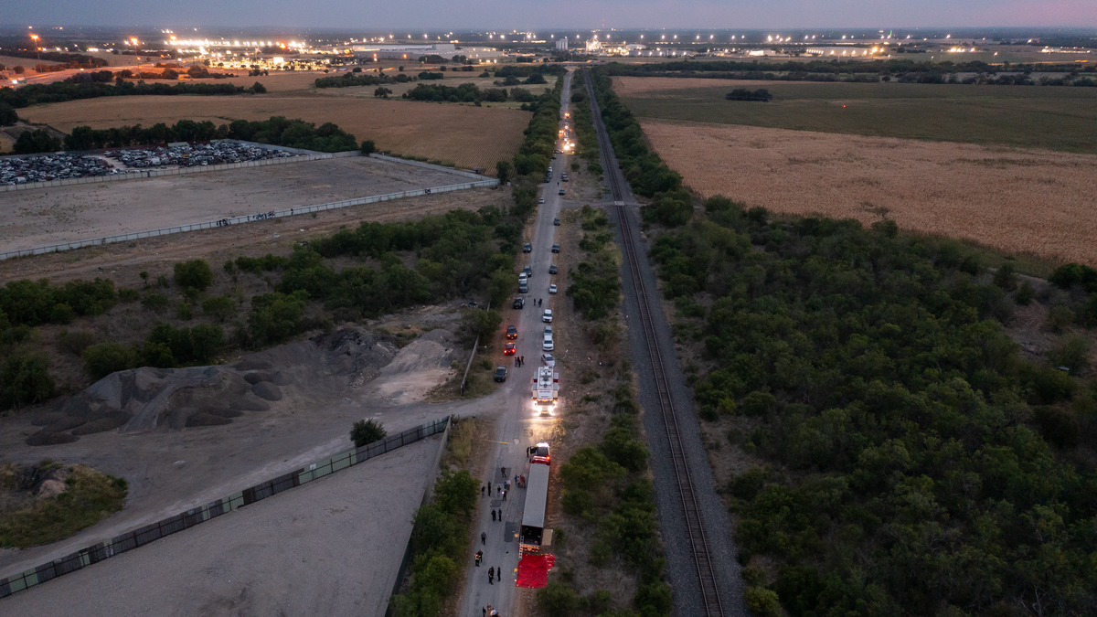 aerial of texas big rig where migrants died in heat