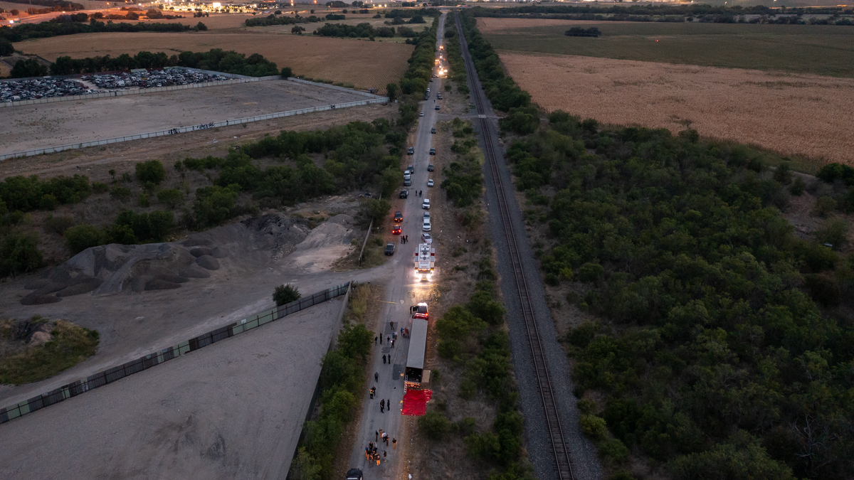 aerial of texas big rig where migrants died in heat