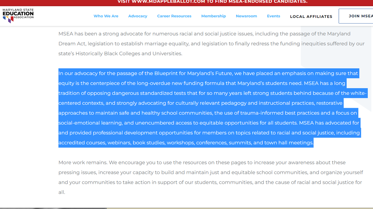 maryland state association is affiliated with the national education association says standardized tests are dangerous