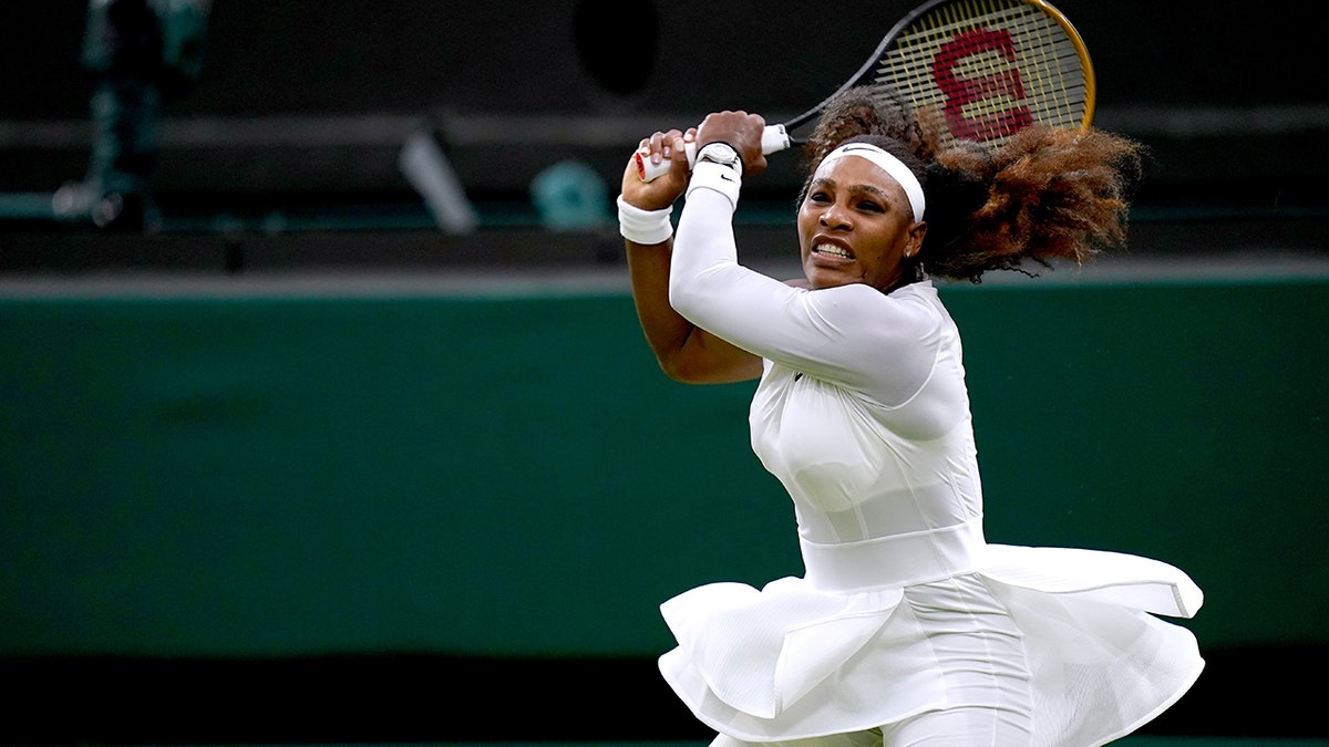 Serena Williams swings her raquet