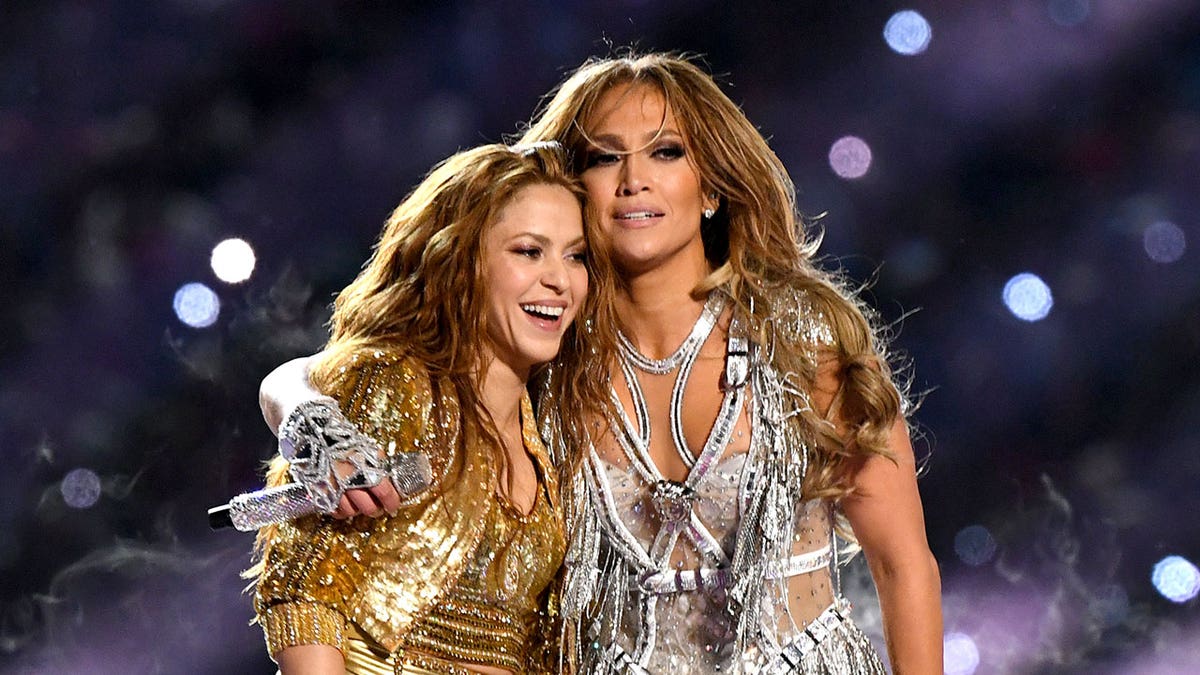 Shakira and Jennifer Lopez following their halftime performance