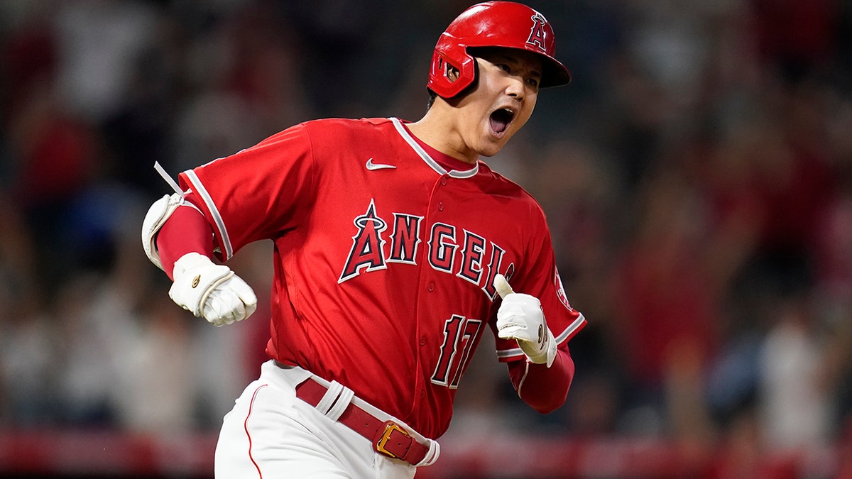 Shohei Ohtani celebrates