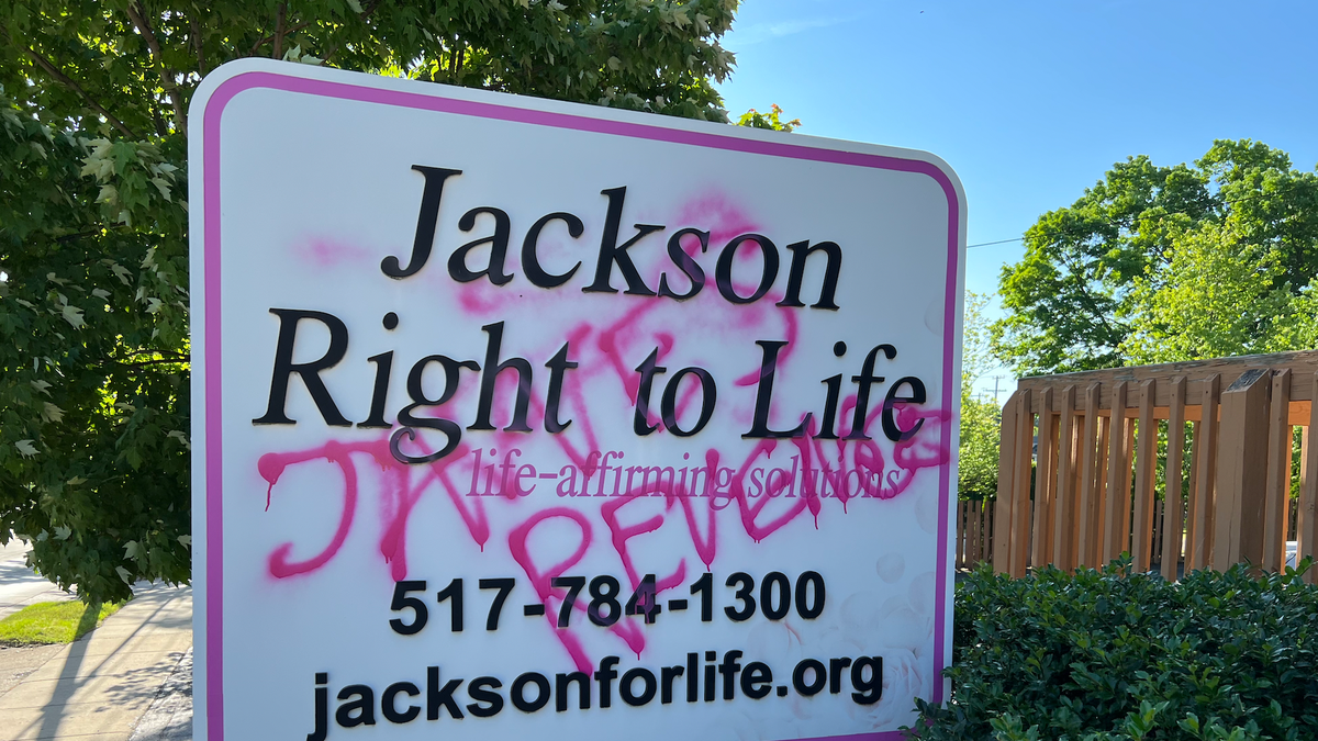 Jane's Revenge tagged on Jackson Right to Life sign 
