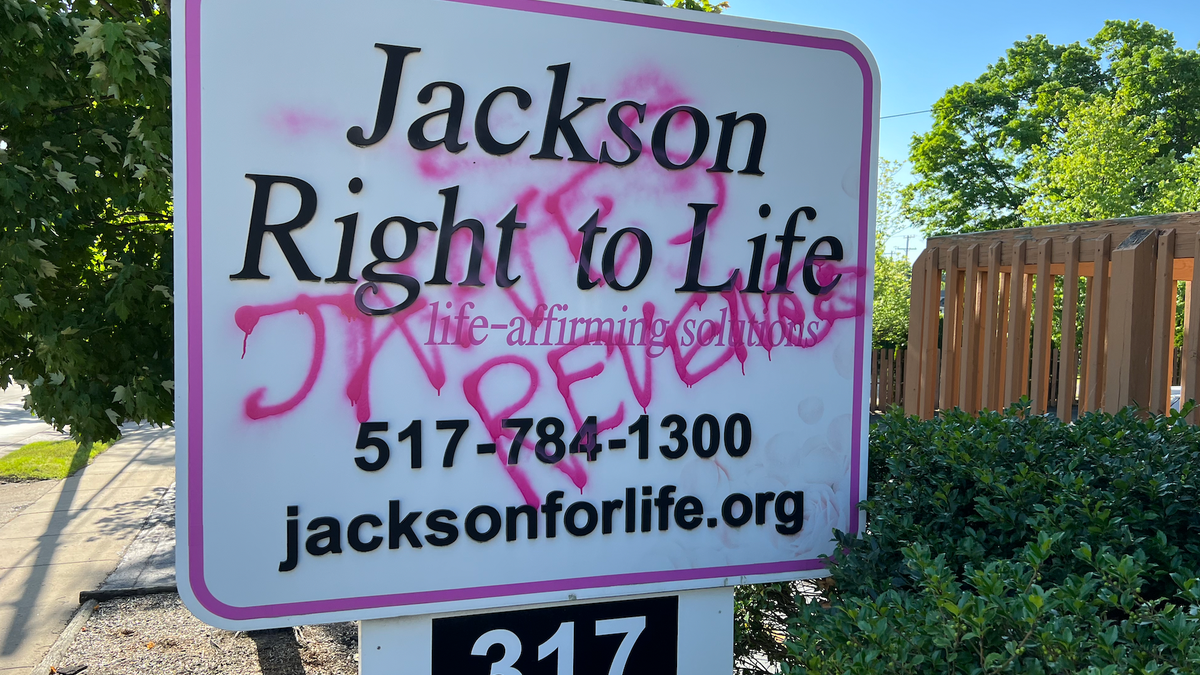 Jane's Revenge tagged on Jackson Right to Life sign 