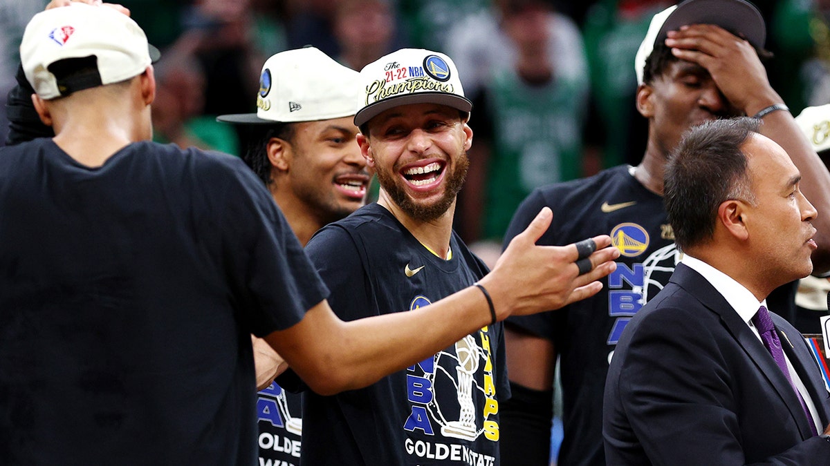 Steph Curry celebrates NBA title