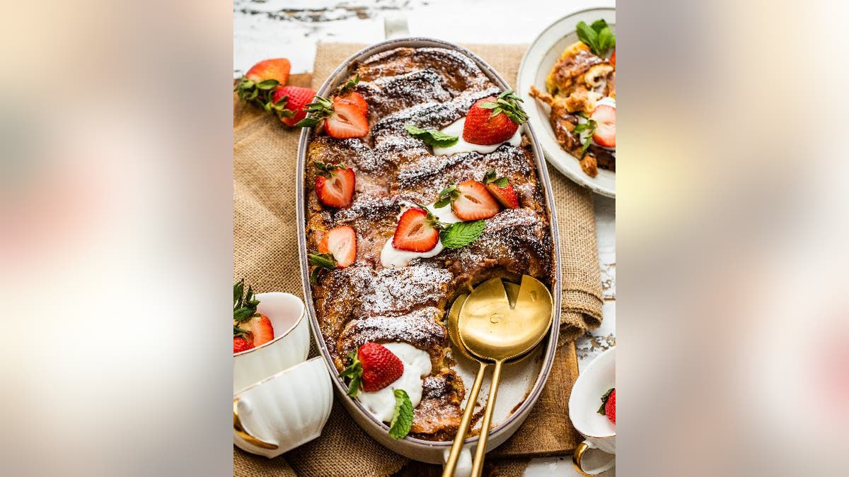 Strawberry french toast in casserole dish