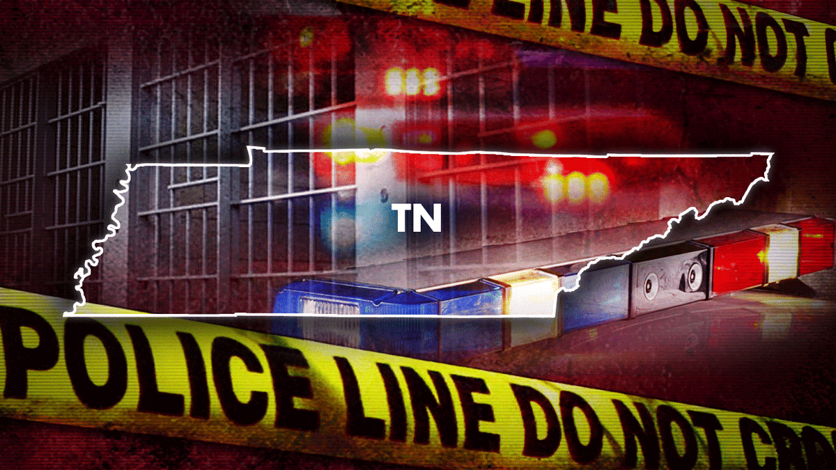 Outline of Tennessee over police light, tape, jail